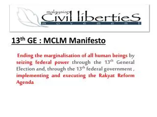13 th GE : MCLM Manifesto