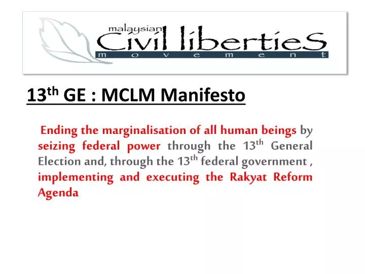 13 th ge mclm manifesto