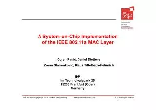 A System-on-Chip Implementation of the IEEE 802.11a MAC Layer