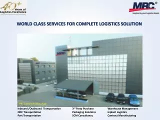 WORLD CLASS SERVICES FOR COMPLETE LOGISTICS SOLUTION