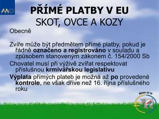 p m platby v eu skot ovce a kozy