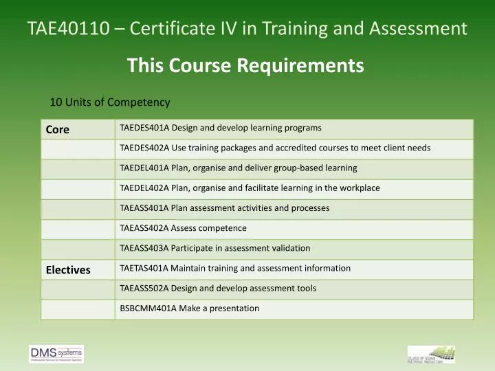 tae40110 certificate iv in training and assessment