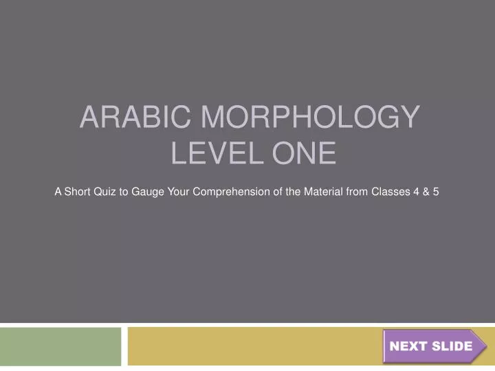 arabic morphology level one