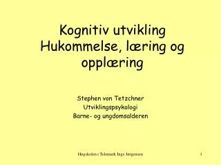kognitiv utvikling hukommelse l ring og oppl ring