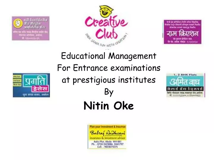 educational management for entrance examinations at prestigious institutes by nitin oke
