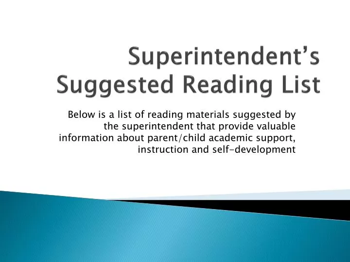 superintendent s suggested reading list