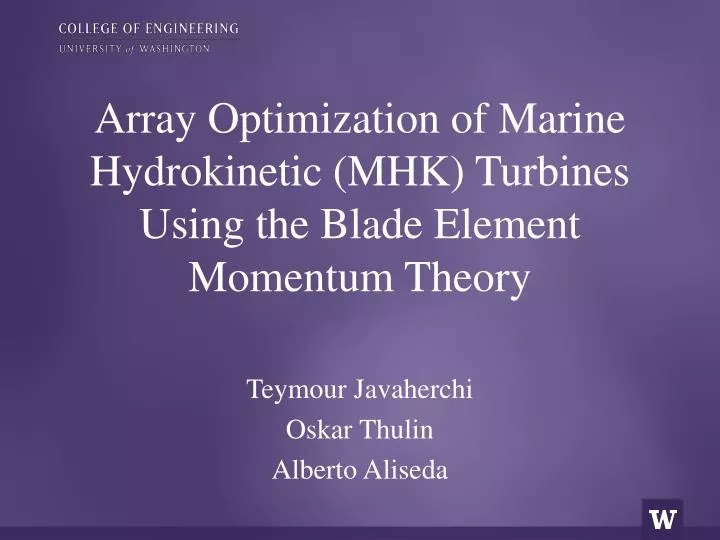 array optimization of marine hydrokinetic mhk turbines using the blade element momentum theory