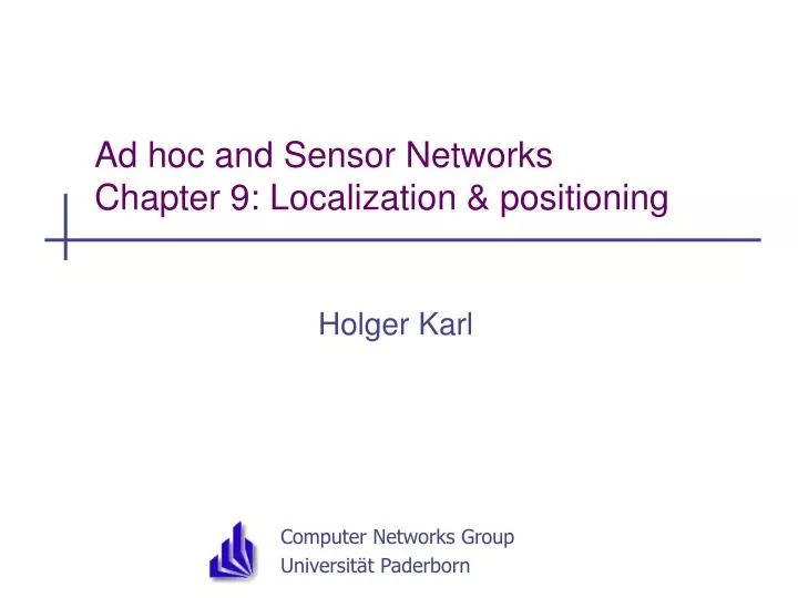 ad hoc and sensor networks chapter 9 localization positioning