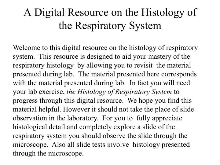 a digital resource on the histology of the respiratory system