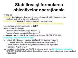 stabilirea i formularea obiectivelor opera ionale