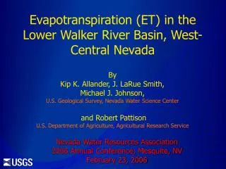 Evapotranspiration (ET) in the Lower Walker River Basin, West-Central Nevada
