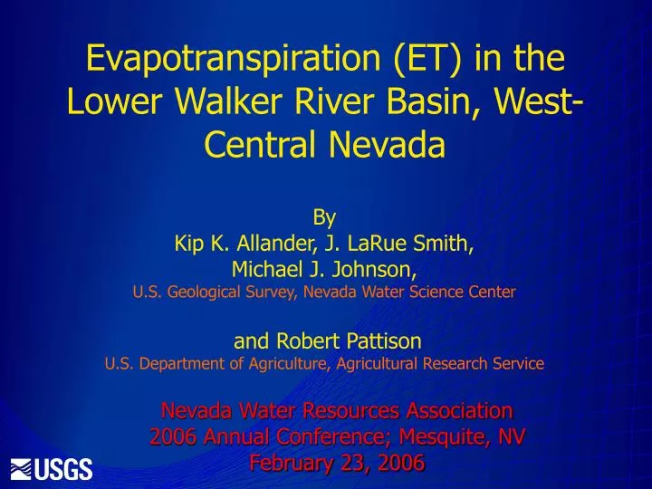 evapotranspiration et in the lower walker river basin west central nevada