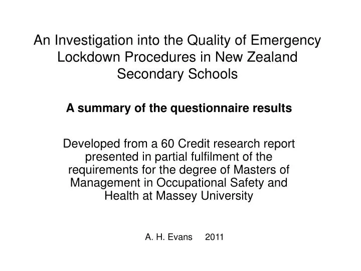 an investigation into the quality of emergency lockdown procedures in new zealand secondary schools