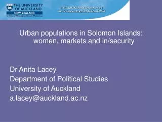 Urban populations in Solomon Islands: women, markets and in/security Dr Anita Lacey