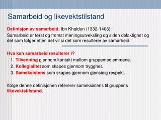 samarbeid og likevektstilstand