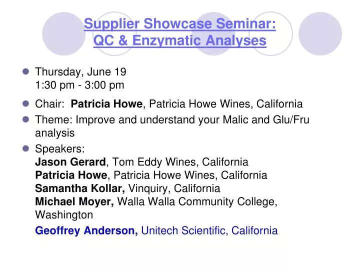supplier showcase seminar qc enzymatic analyses