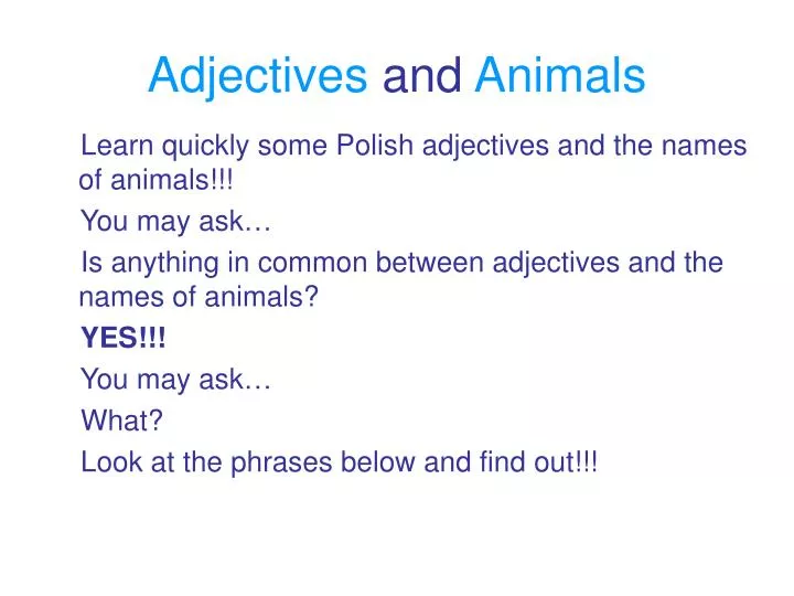 adjectives and animals