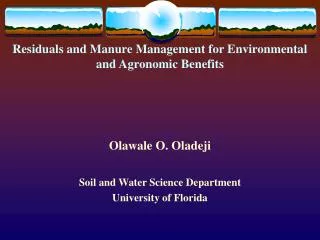 Residuals and Manure Management for Environmental and Agronomic Benefits