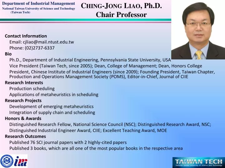 ching jong liao ph d chair professor
