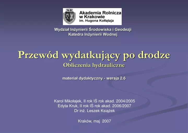 przew d wydatkuj cy po drodze obliczenia hydrauliczne materia dydaktyczny wersja 2 6