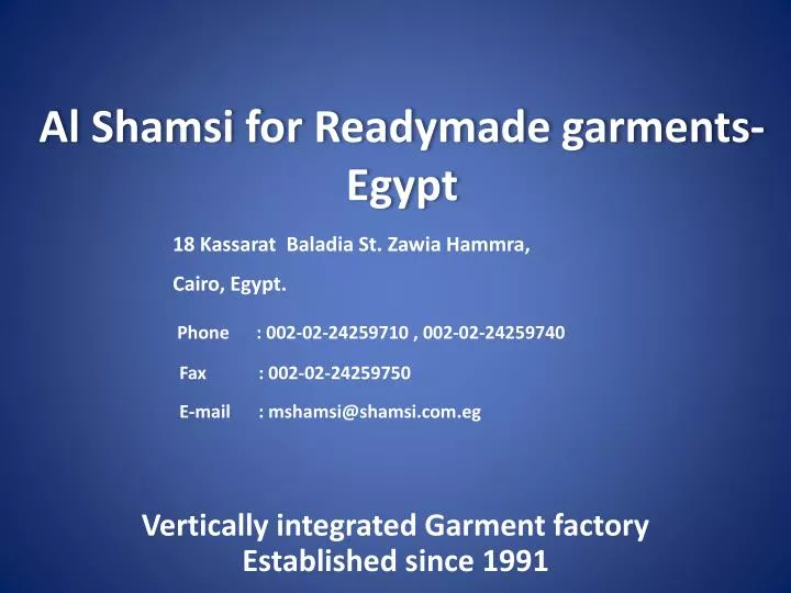 al shamsi for readymade garments egypt