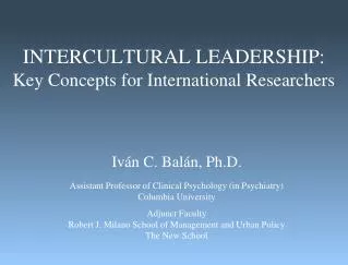 INTERCULTURAL LEADERSHIP: Key Concepts for International Researchers