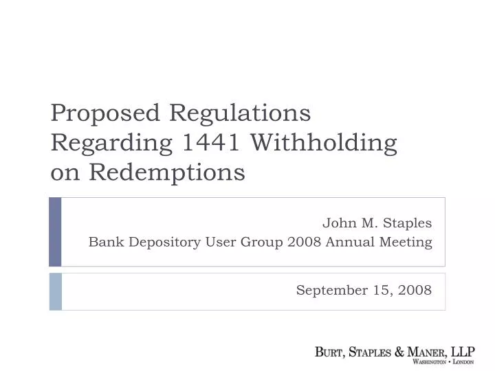 john m staples bank depository user group 2008 annual meeting