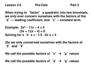 Lesson 2.6 Pre-Calc Part 2
