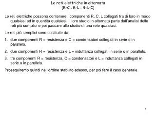 le reti elettriche in alternata r c r l r l c