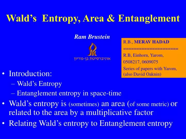wald s entropy area entanglement