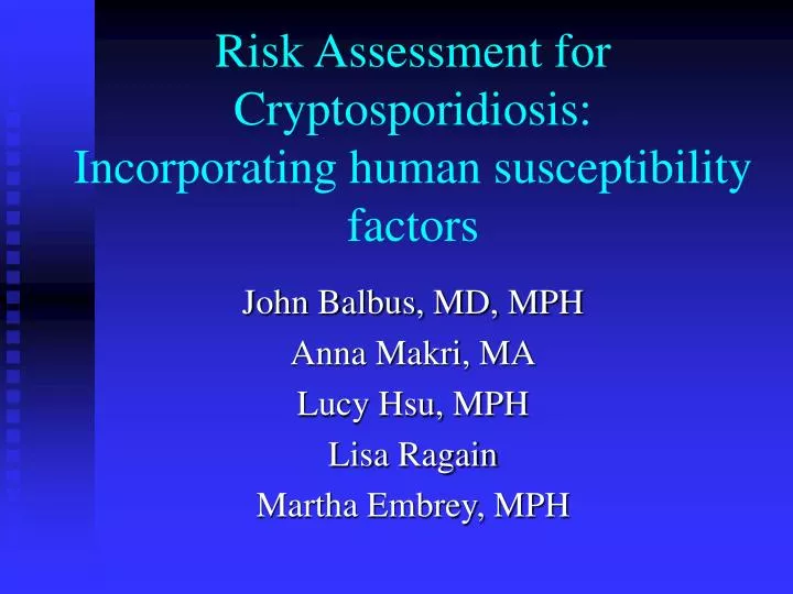 risk assessment for cryptosporidiosis incorporating human susceptibility factors