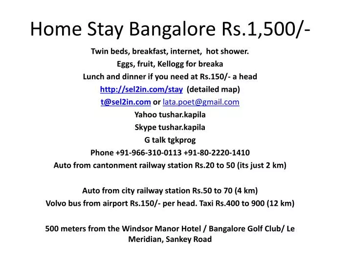 home stay bangalore rs 1 500