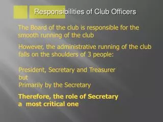 Responsibilities of Club Officers