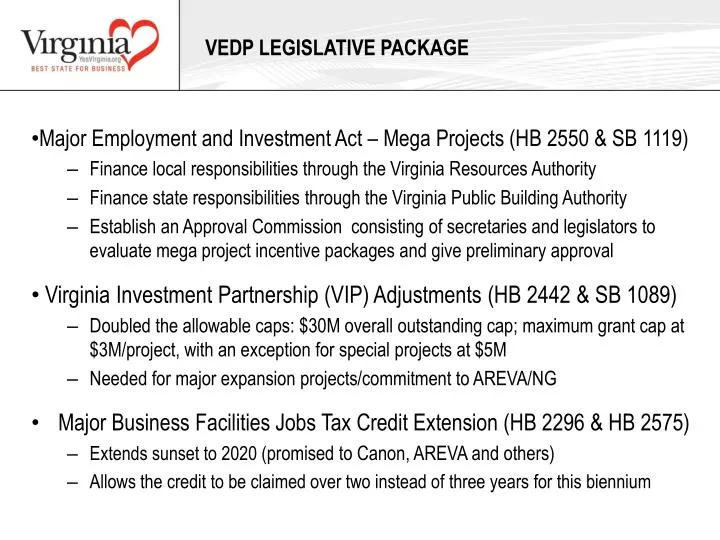 vedp legislative package