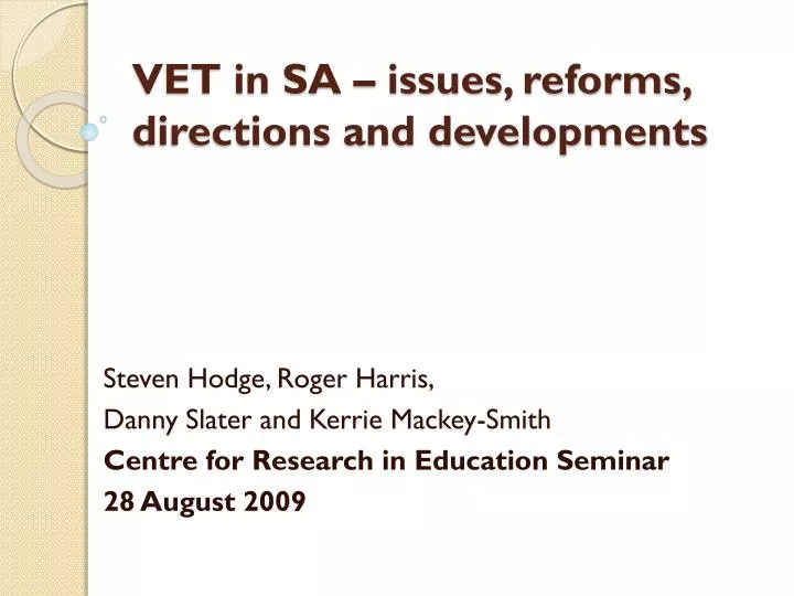 vet in sa issues reforms directions and developments