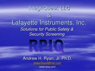 IntegriQuest, LLC &amp; Lafayette Instruments, Inc.