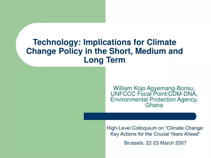 technology implications for climate change policy in the short medium and long term