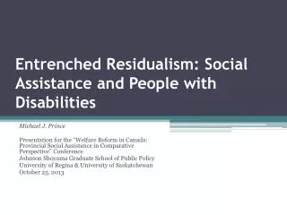 Entrenched Residualism: Social Assistance and People with Disabilities