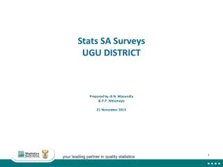 Stats SA Surveys UGU DISTRICT Prepared by: B.N. Mavundla &amp; P.P. Nhlumayo 21 November 2013