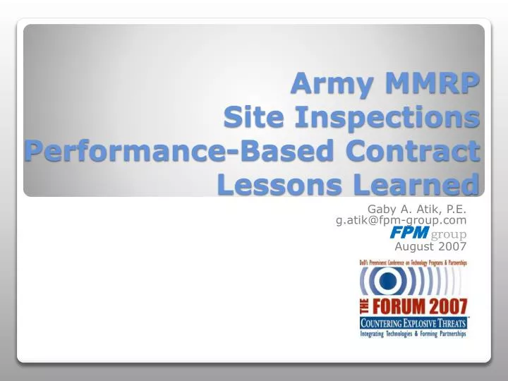 army mmrp site inspections performance based contract lessons learned