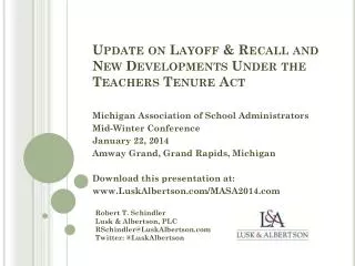 Update on Layoff &amp; Recall and New Developments Under the Teachers Tenure Act