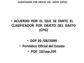 clasificador por objeto del gasto cpog