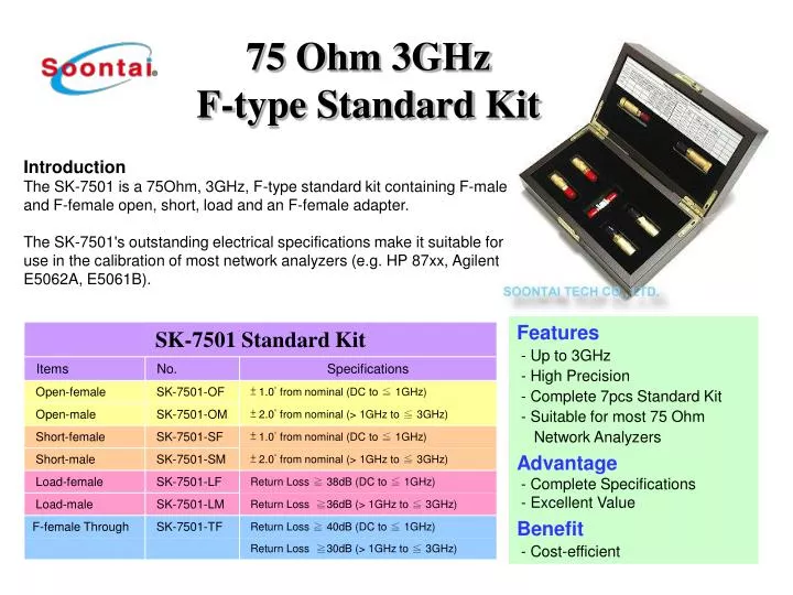75 ohm 3ghz f type standard kit