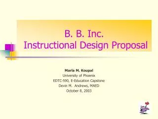 B. B. Inc. Instructional Design Proposal