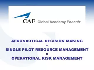 AERONAUTICAL DECISION MAKING + SINGLE PILOT RESOURCE MANAGEMENT = OPERATIONAL RISK MANAGEMENT