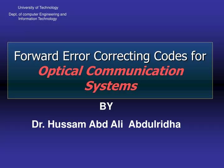 forward error correcting codes for optical communication systems