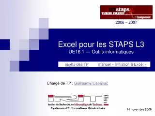 excel pour les staps l3 ue16 1 outils informatiques
