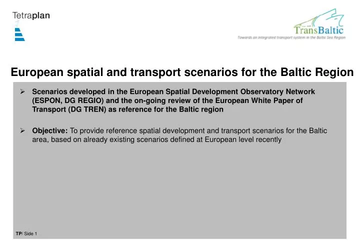 european spatial and transport scenarios for the baltic region