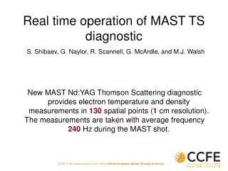 Real time operation of MAST TS diagnostic