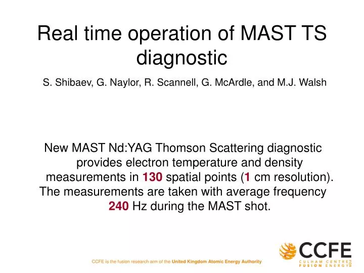 real time operation of mast ts diagnostic